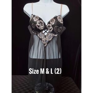 NWT Jessica Simpson Black & Cream Babydoll Lingerie, Size L
